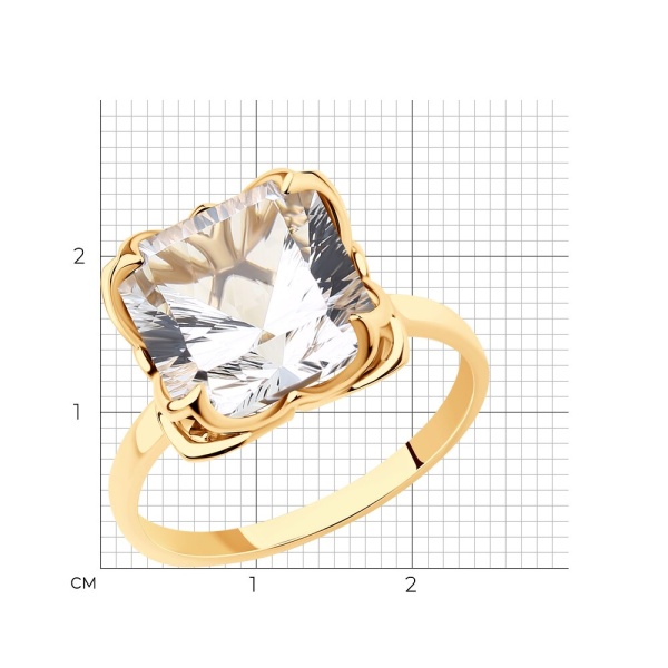 Кольцо из красного золота с горным хрусталём