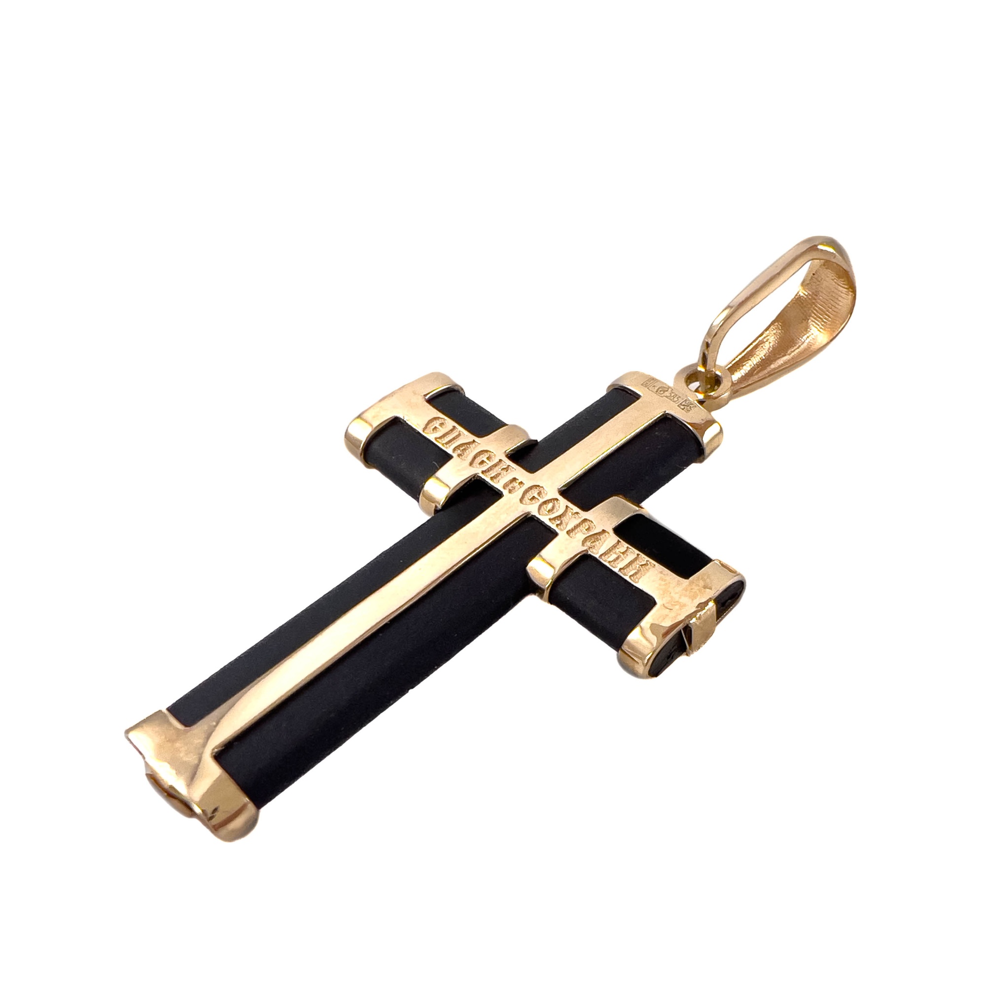Декоративный крестик из красного золота с каучуком