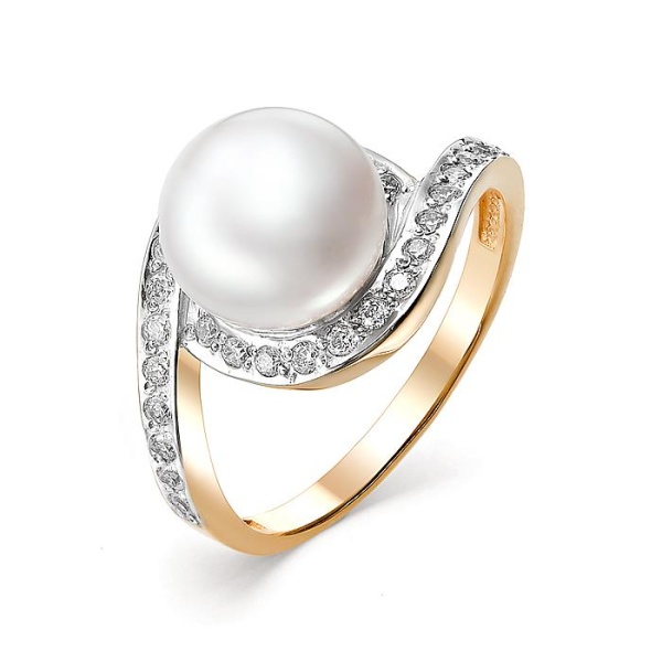 Кольцо из красного золота с жемчугом и фианитами