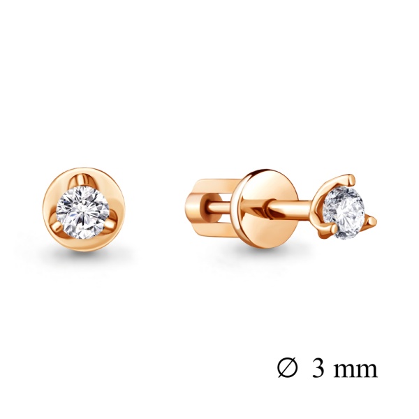 Серьги пусеты из красного золота с фианитами