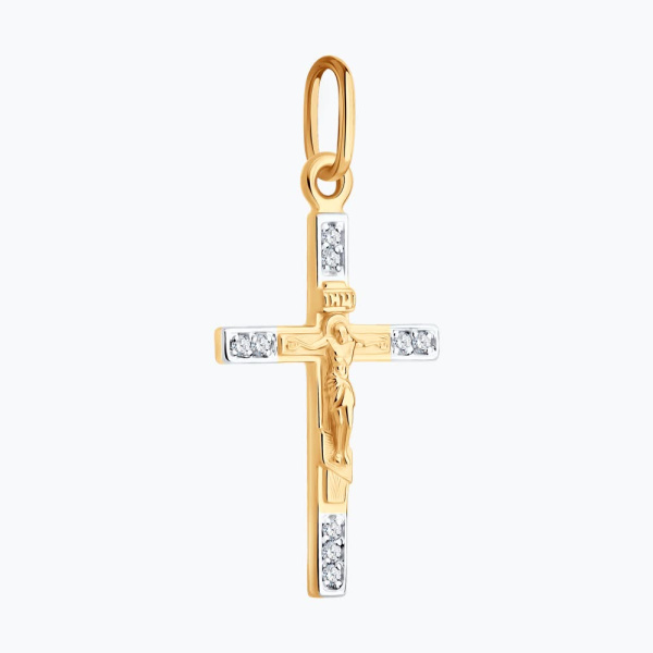 Крестик православный из красного золота с фианитами