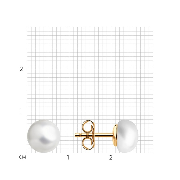 Серьги пусеты из красного золота с жемчугом