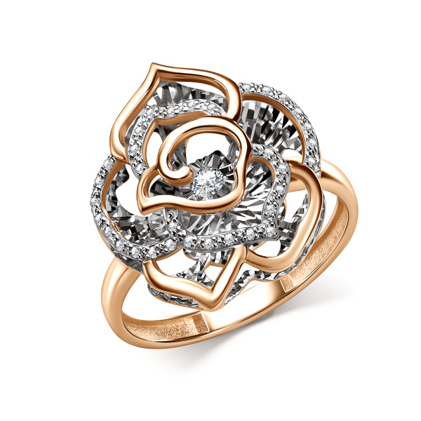 Кольцо из комбинированного золота с танцующим бриллиантом