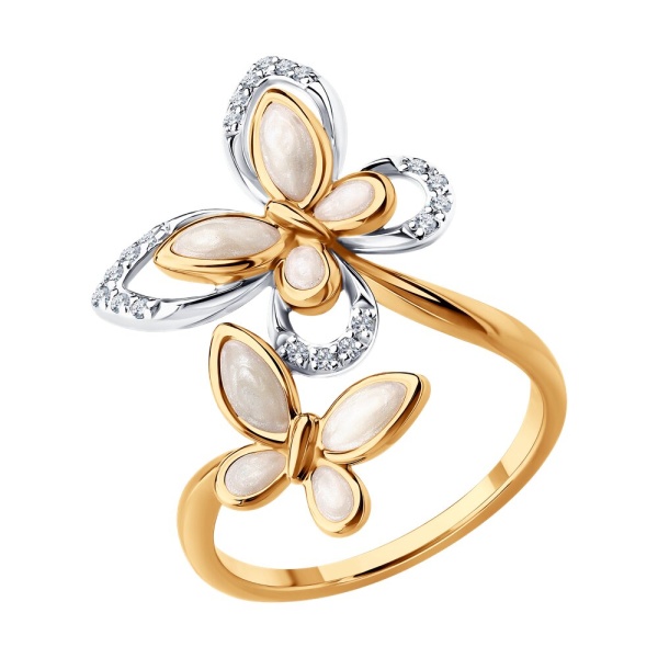 Кольцо из красного золота с бриллиантами и эмалью