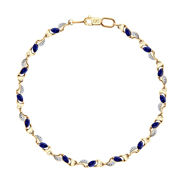 Браслет из красного золота с корундами сапфировыми и фианитами