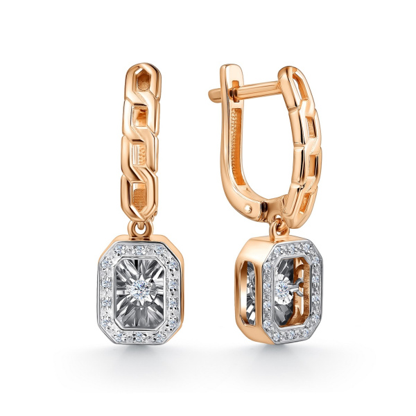 Серьги из красного золота с танцующим бриллиантом