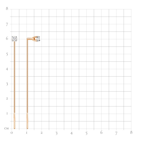 Серьги-цепочки из красного золота с фианитами