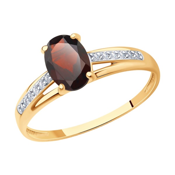 Кольцо из красного золота с гранатом и фианитами