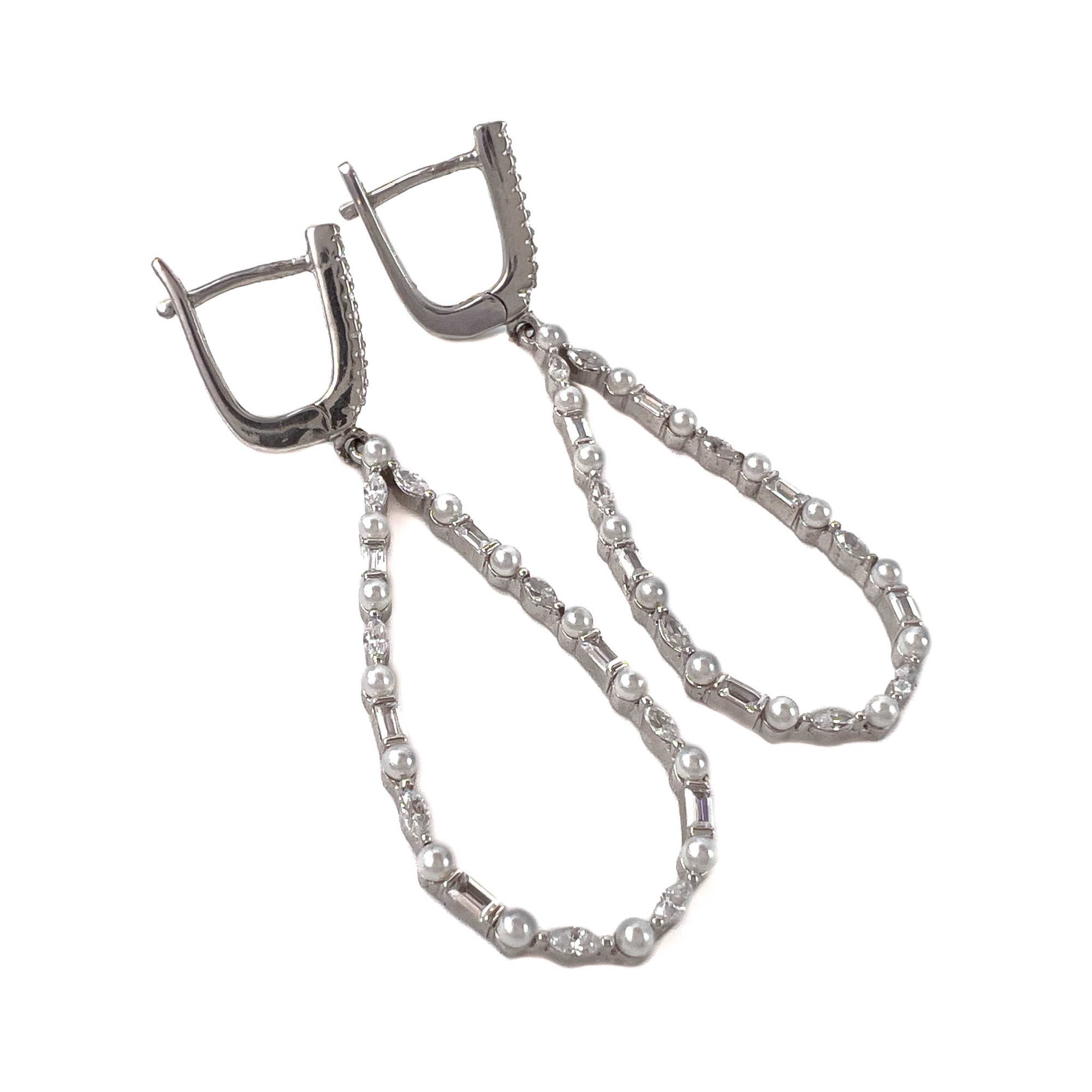 Серьги из серебра с цирконом и жемчугом
