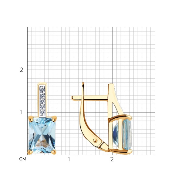 Серьги из красного золота с топазами и фианитами