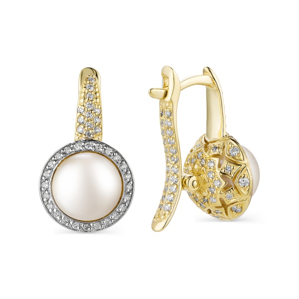 Серьги из красного золота с жемчугом и фианитами