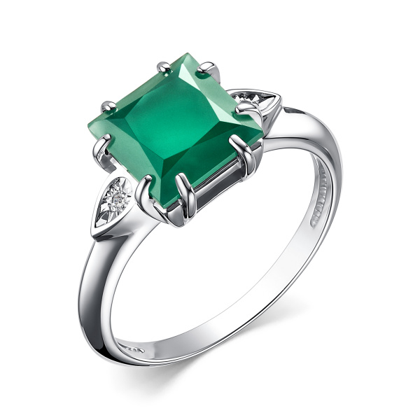 Кольцо из серебра с агатом и бриллиантами