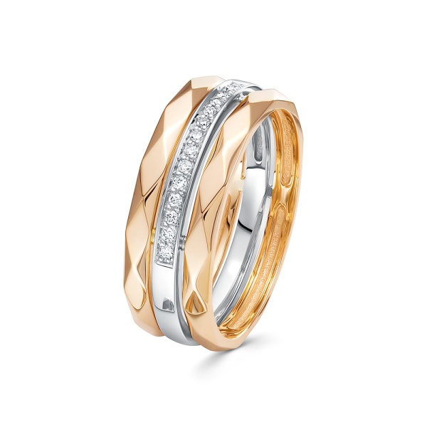 Обручальное кольцо из красного золота с дорожкой из бриллиантов