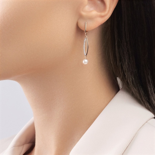 Серьги из красного золота с жемчугом и фианитами