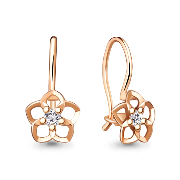 Серьги из красного золота 585 пробы с фианитами