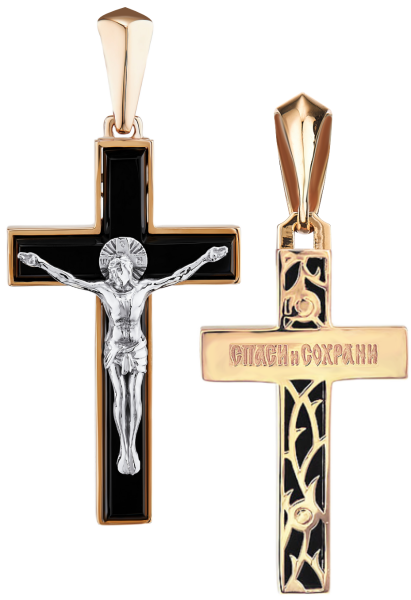 Крестик христианский из красного золота с агатом