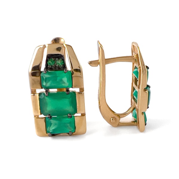 Серьги из красного золота с агатом и фианитами