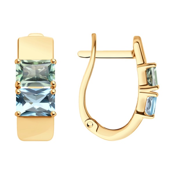 Серьги из красного золота с топазами и празиолитами