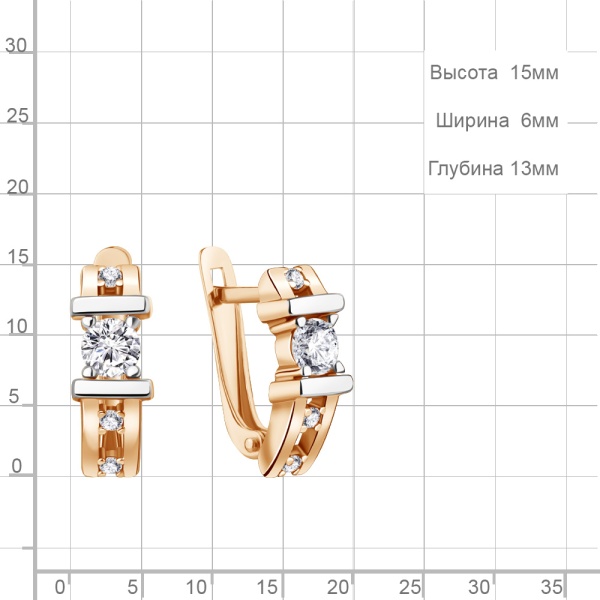 Серьги из комбинированного золота с фианитами