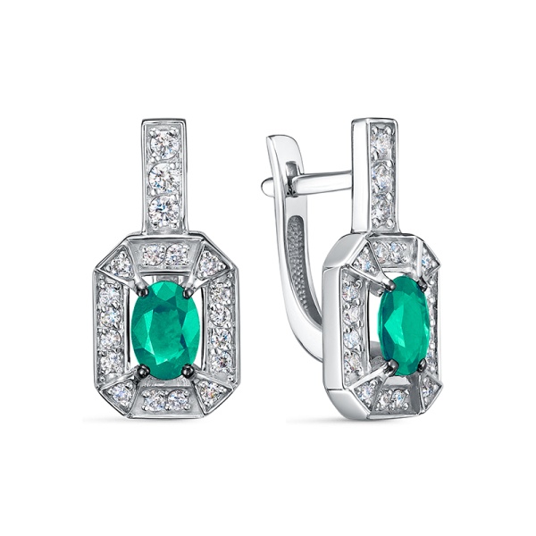 Серьги из белого золота с изумрудами и бриллиантами