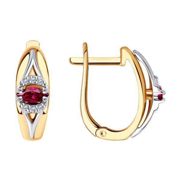 Серьги из комбинированного золота с рубинами и бриллиантами