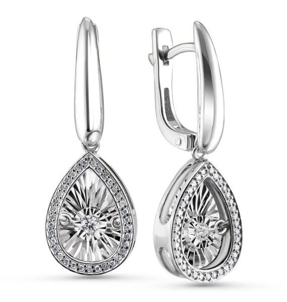 Серьги из белого золота с танцующим бриллиантом