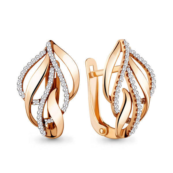 Серьги из красного золота с фианитами