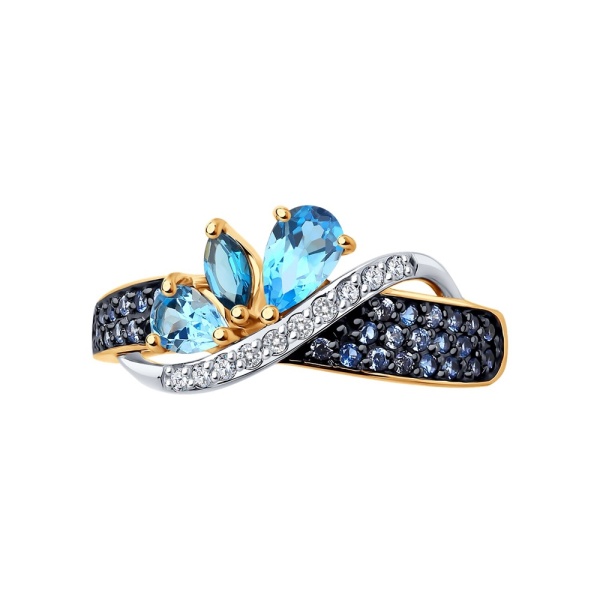 Кольцо из красного золота с топазами и фианитами