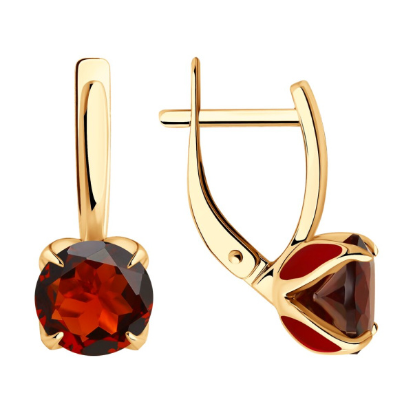 Серьги из красного золота с гранатами