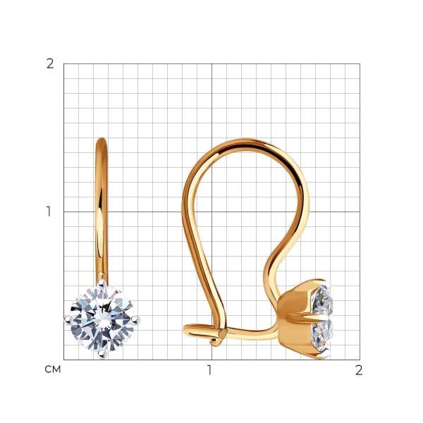 Серьги из красного золота 585 пробы с фианитами