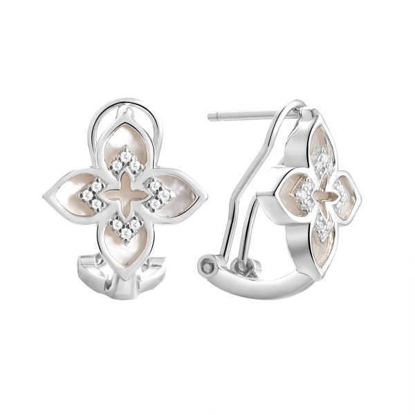 Серьги из серебра с перламутром и фианитами