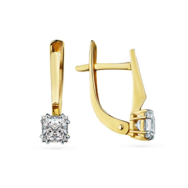 Серьги из желтого золота с фианитами