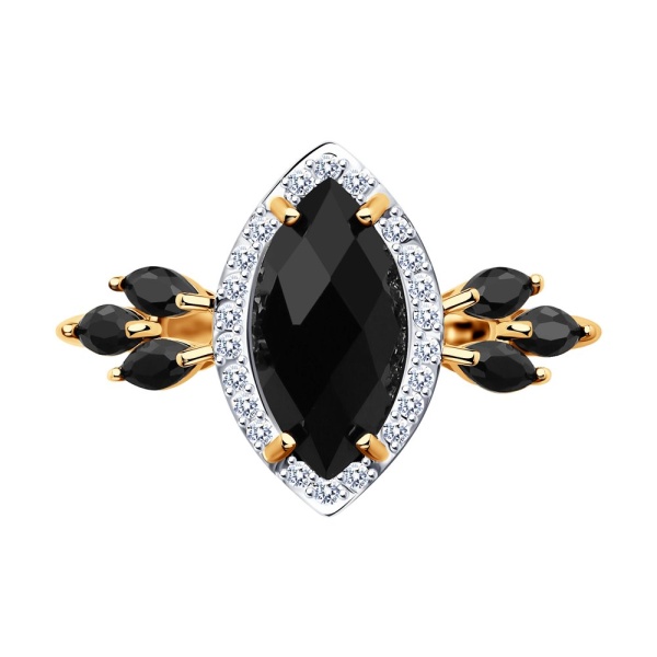 Кольцо из красного золота с агатом, фианитами и наношпинелью