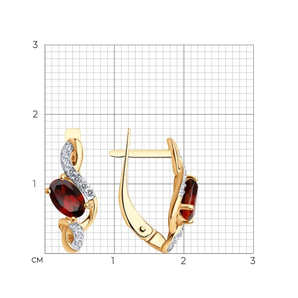 Серьги из красного золота с гранатами и фианитами