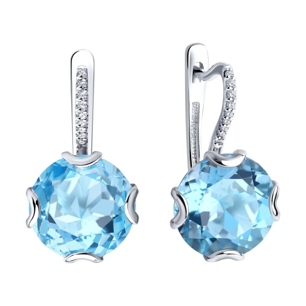 Серьги из белого золота с топазами и фианитами