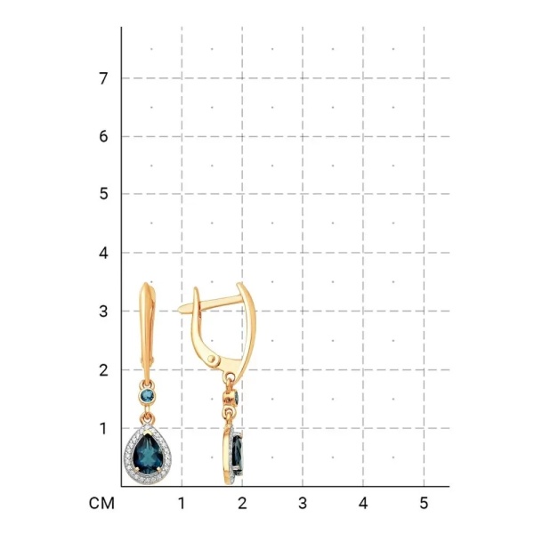 Серьги из красного золота с ситаллами и фианитами