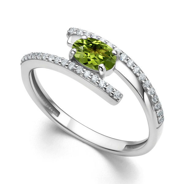 Кольцо из сереба с хризолитом и фианитами