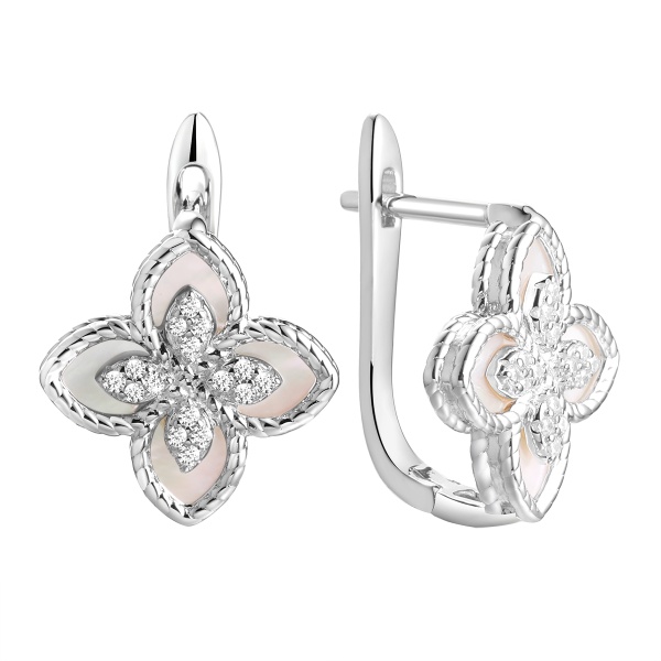 Серьги из серебра с перламутром и фианитами