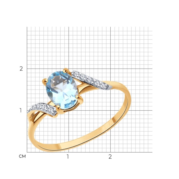 Кольцо из красного золота с топазом и фианитами