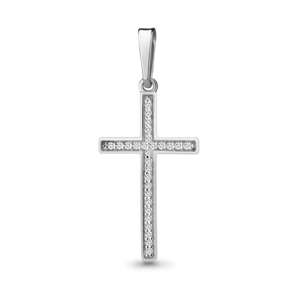 Декоративный крестик из белого золота с фианитами