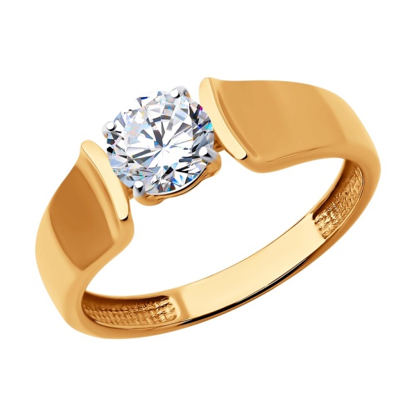 Кольцо из красного золота с фианитом