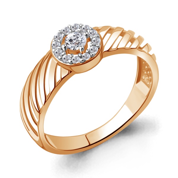 Кольцо из красного золота с фианитами