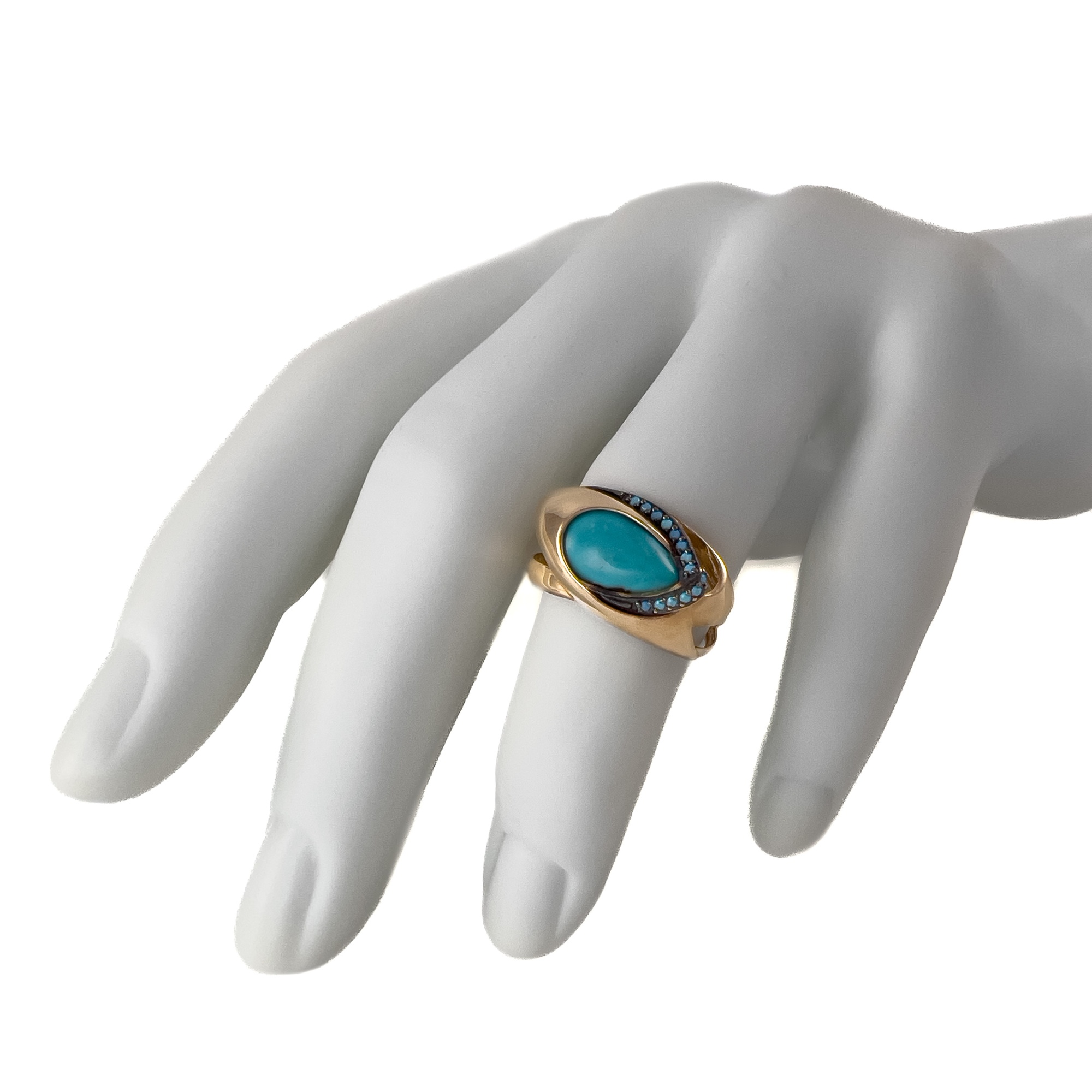 Кольцо из красного золота с бирюзой и фианитами