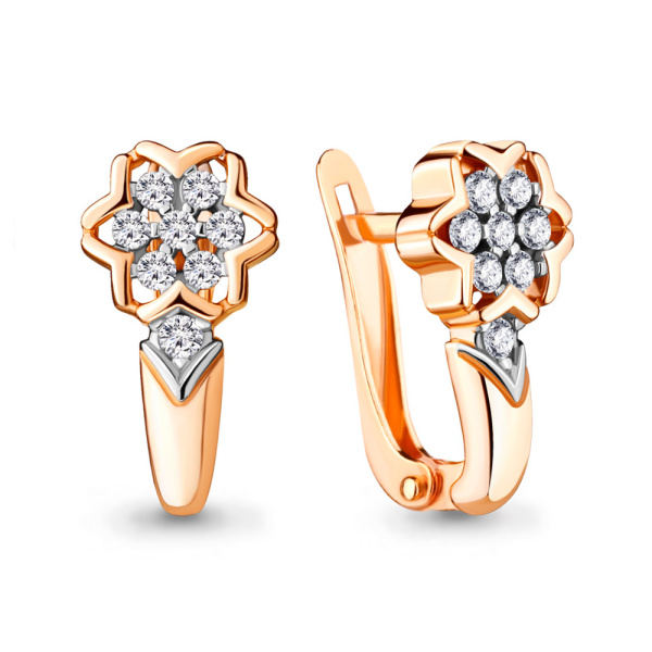 Серьги из красного золота с фианитами