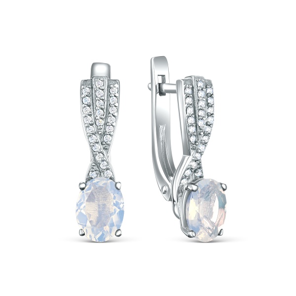 Серьги из серебра с лунным камнем и фианитами