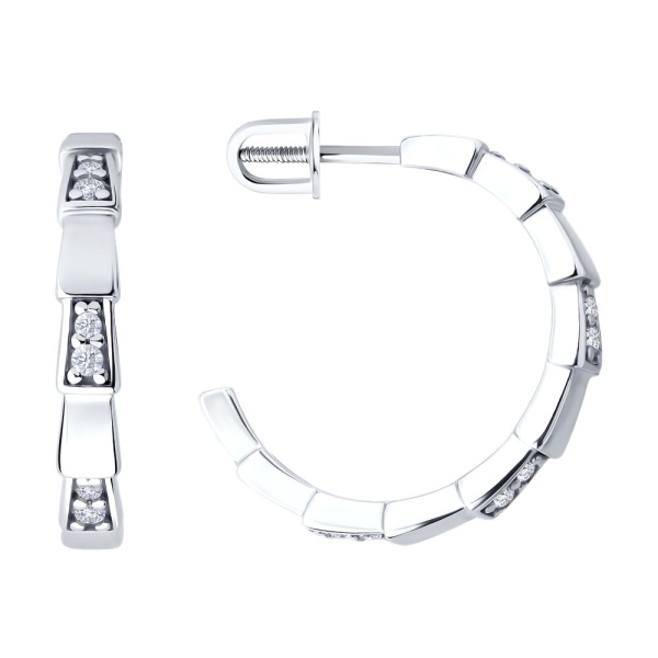 Серьги пусеты из серебра с фианитами