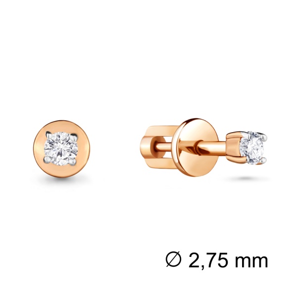 Серьги пусеты из красного золота с фианитами