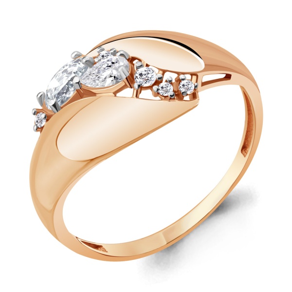 Кольцо из красного золота с фианитами