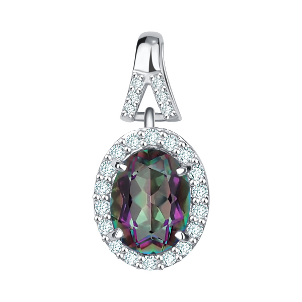 Подвеска из серебра с фианитами и кварцем