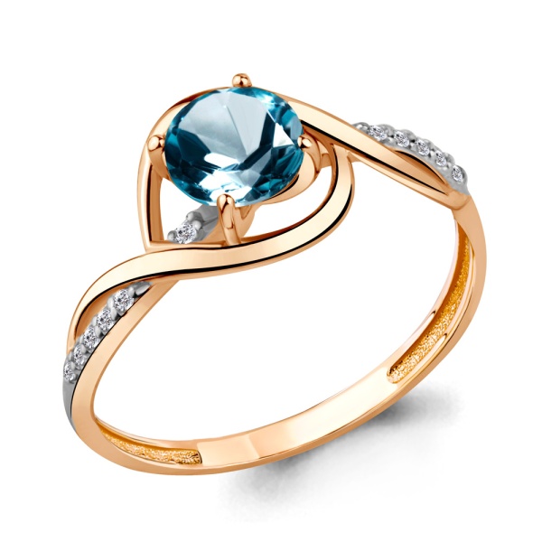 Кольцо из красного золота с топазом и фианитами
